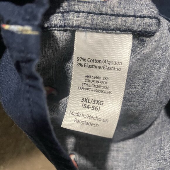 George Shirt Mens 3X ButtonDown Parrots Navy Blue Slim Fit Short Sleeve Vacation - Picture 4 of 6